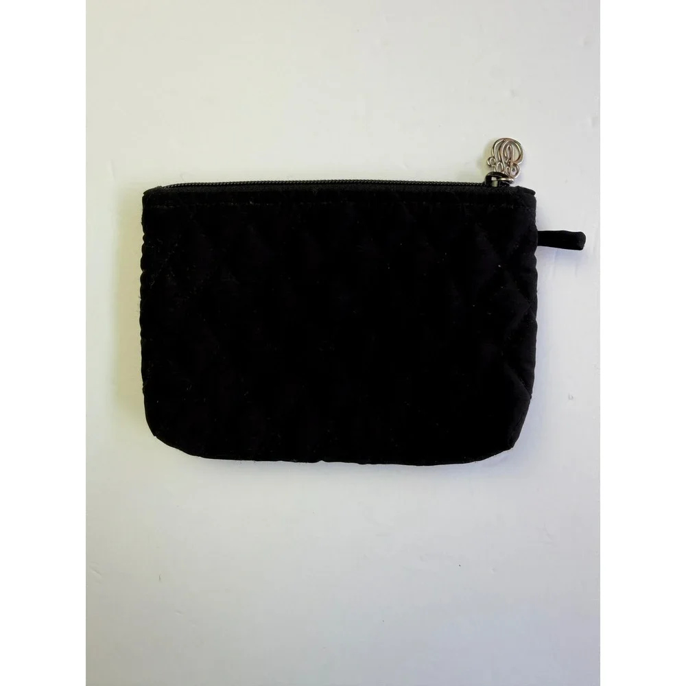 Vera Bradley Black Quilted Microfiber Small Cosmetic Makeup Bag Pouch Purse